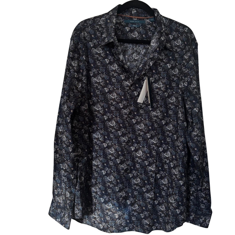 Perry Ellis Men's XL NWT Floral Print Stretch Long Sleeve Button Down Shirt